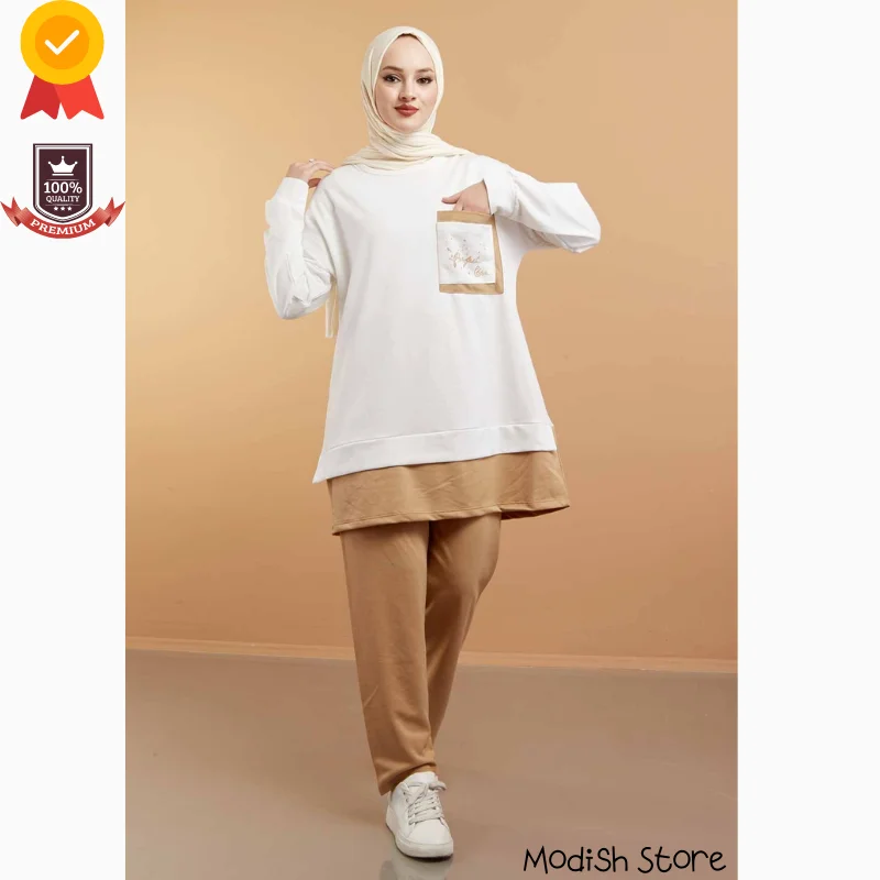 Ensembles de survêtement double musulman pour femmes, Abaya de Dubaï, Vêtements turcs pour femmes, Mode musulmane, Plus TANFor, Hiver, Automne, 2021