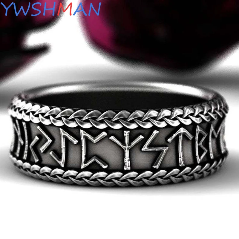 Nordic mythology retro Viking Rune Ring men's stainless steel Odin symbol Amulet Ring Jewelry Gifts