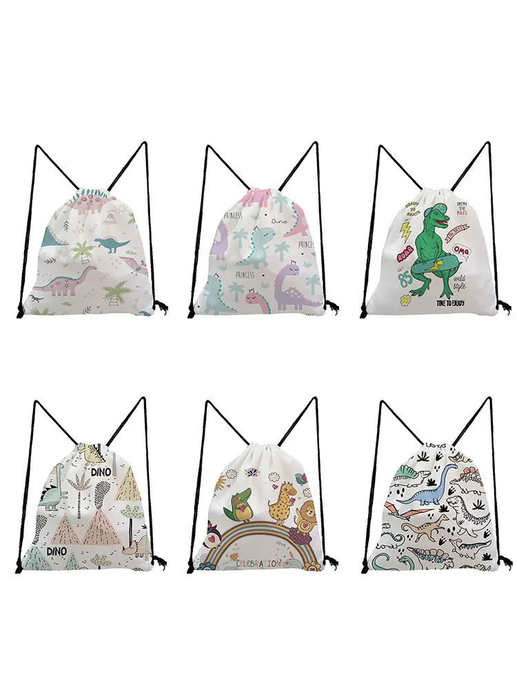 Cute Dinosaur Printed Drawstring Bag Mini Girls Backpack Teenager Storage Bagskids Bookbag Travel Bags Soft Back Bag Gym Pouch