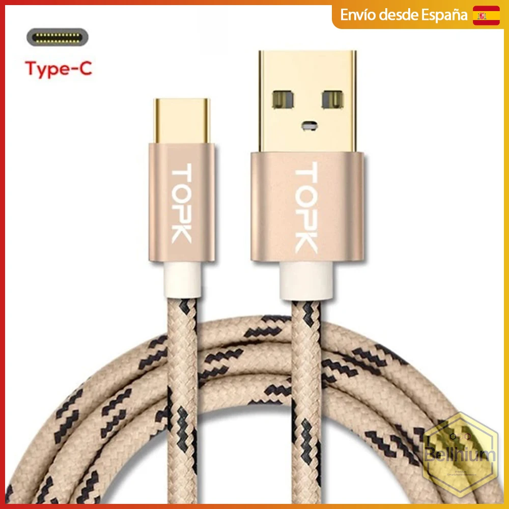 TOPK Cable type C 3A 1M simultaneous data transfer and charging, Nylon coated, various colors