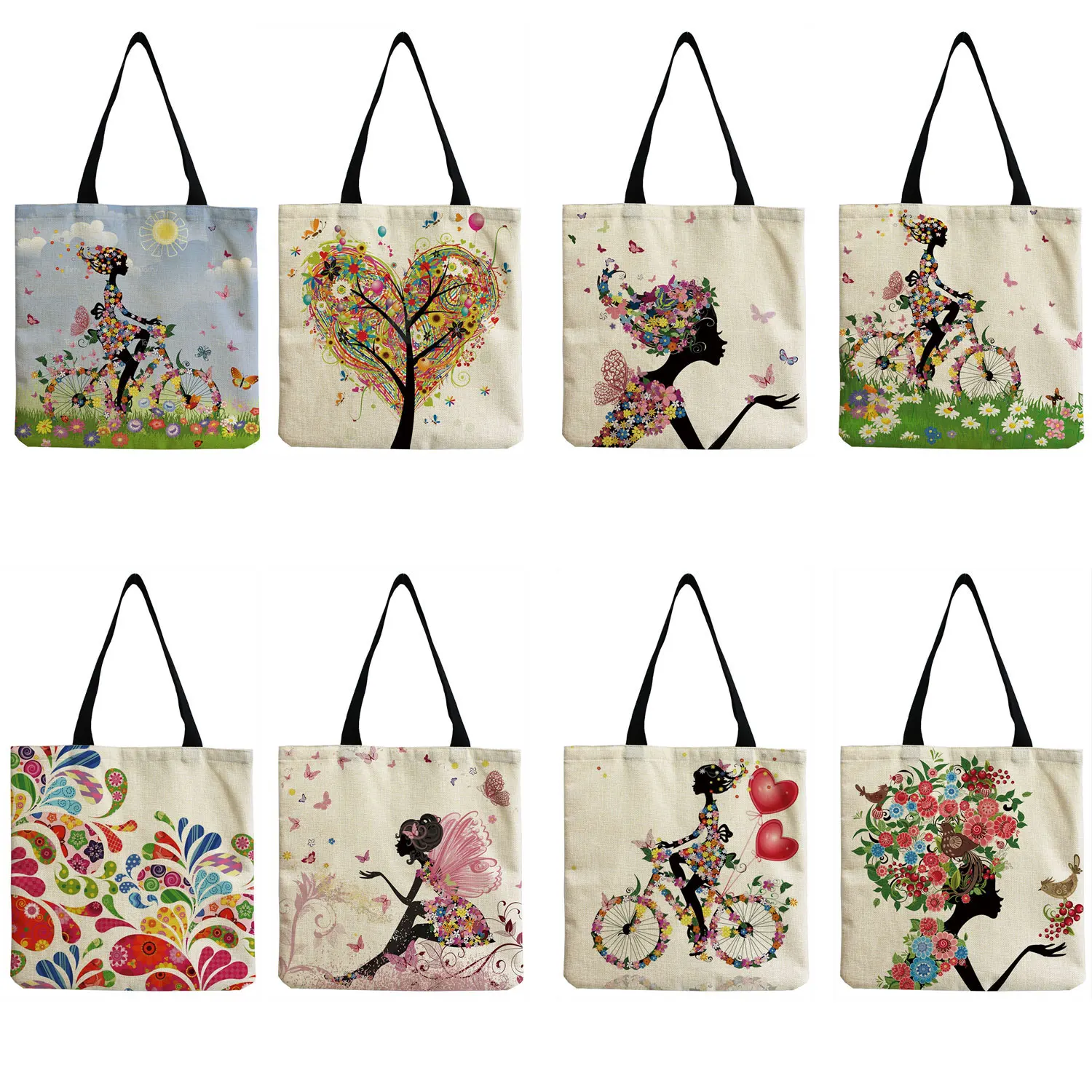 

Wishing Girl Print Eco Reusable Shopping Bags Women Large Tote Bags 2021 Fashion Handbags With Customized Pattern Portable Totes