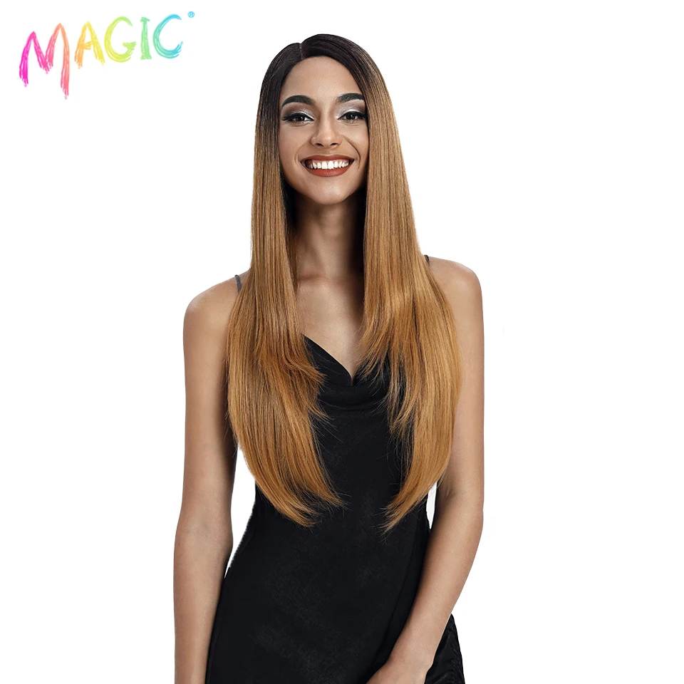 

Magic Straight Ombre Black Brown Blonde Synthetic Wig Cosplay Wigs Natural Hairline Heat Resistant Wig For Black Women