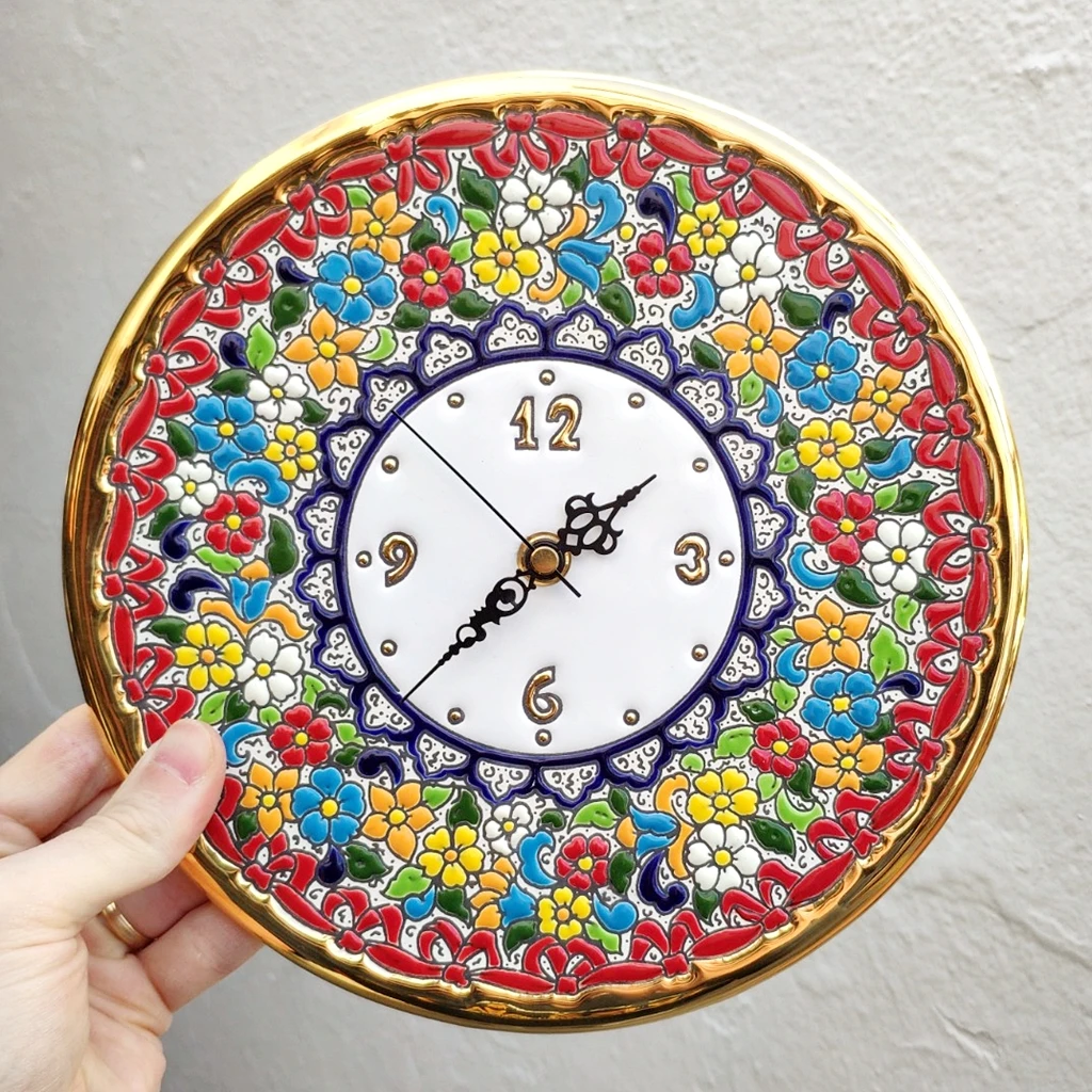 Spanish high ceramic watch 24 cm/9,45 inch enamelled diameter made to 24 quilates-arte-home and decoration