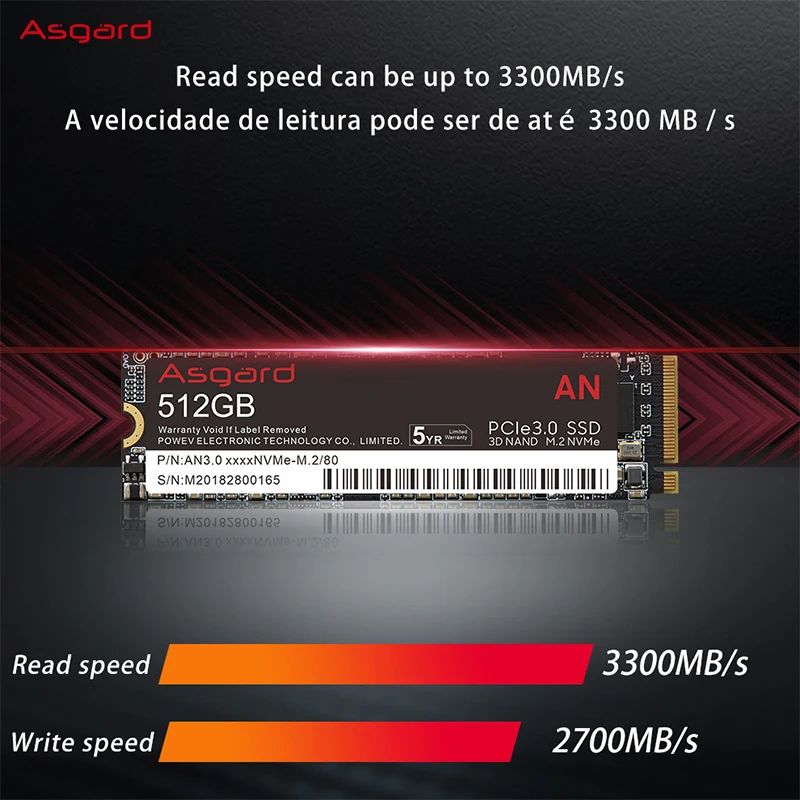 Imagem -03 - Asgard-disco Rígido Interno para Laptop e Desktop Unidade de Estado Sólido An3.0 M.2 Nvme 512gb tb Pcie3.0 x4 Ssd 2280