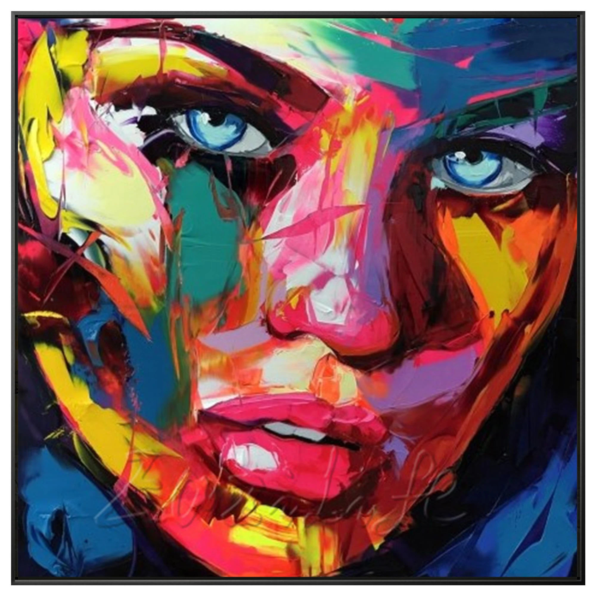 

hand painted Palette knife portrait Face Oil painting canvas acrylic Francoise Nielly colourful home decor wall Art living room