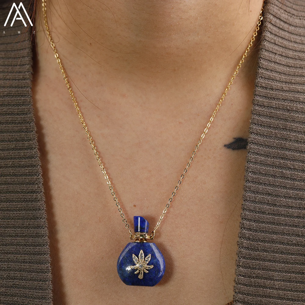 Natürliche Rosen Amethyst Kristall Parfüm Ätherisches Anhänger Für Frauen Elegante Türkisen Verkrustete Lapis Healing Halskette Schmuck Dropship – Detail 14