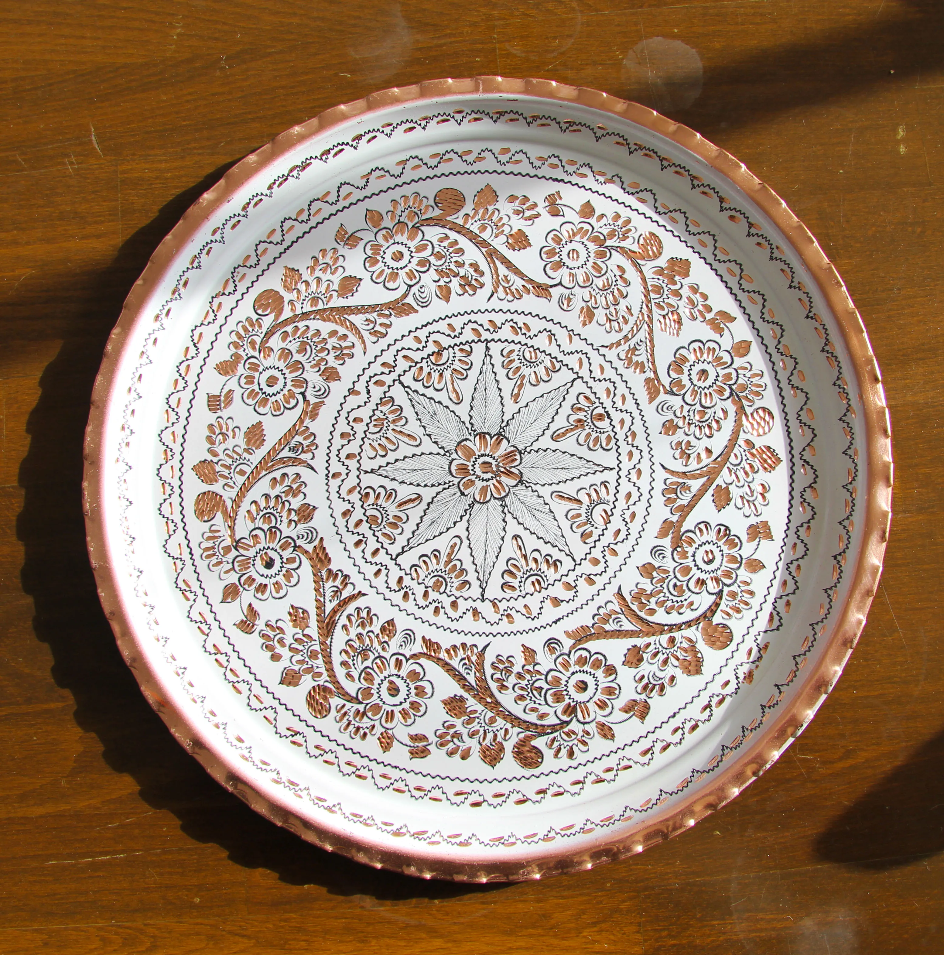 

Copper Serving Tray Mother's Day Gift 34 cm Round Tray Turkish Handmade Tray Vintage Tray coffee tea tray oriental tray serving