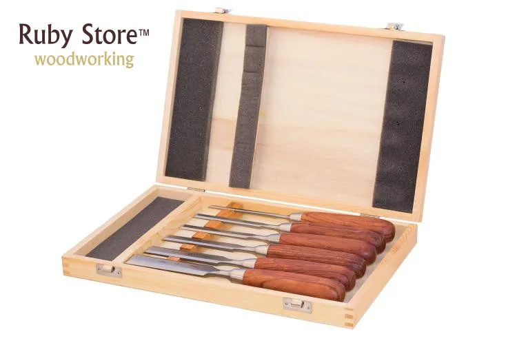 Chisel Set of 6pcs Qiangsheng Luban Woodworking Chisels in a Wooden Box(6-25MM)