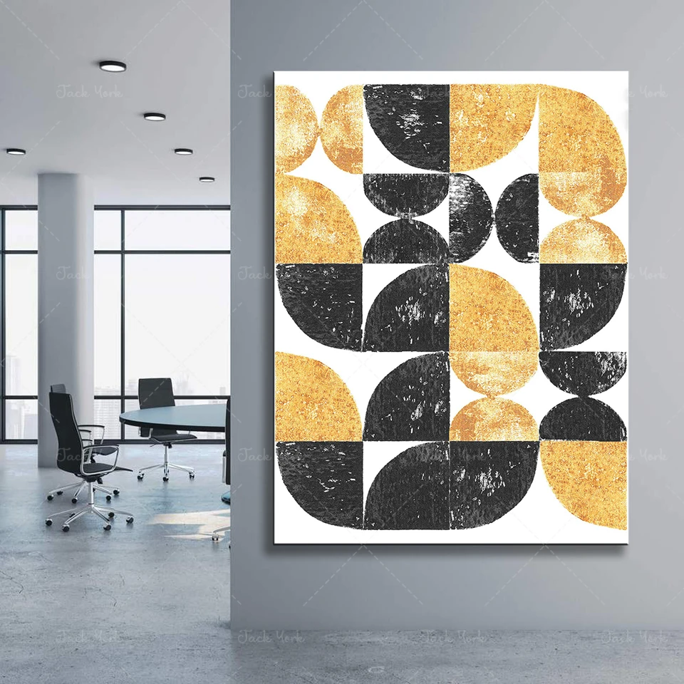 Bauhaus poster Gold and black Handmade forms Digital download Oversize