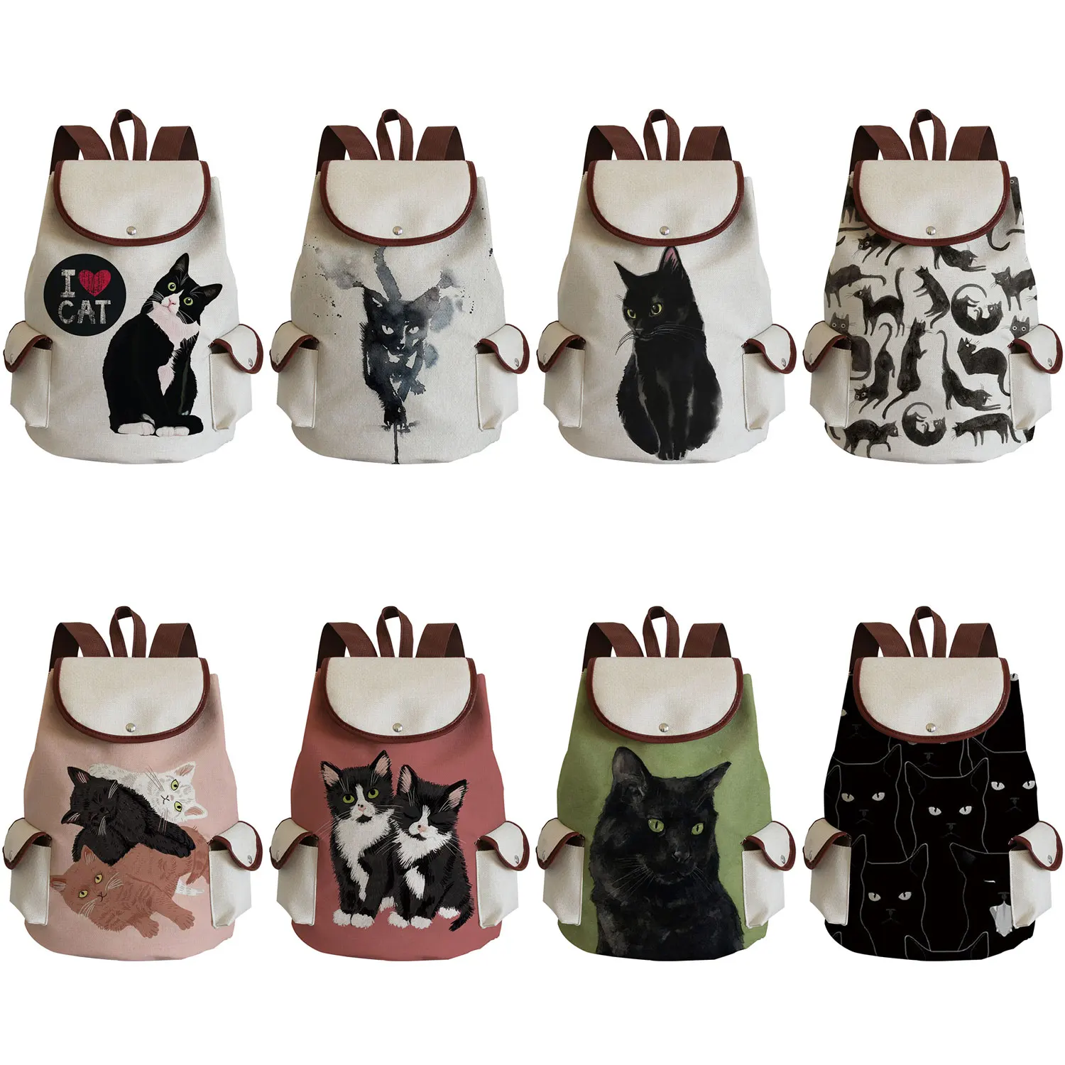 Womens Printed Backpack Cat Animal Large Capacity Eco Reusable Casual Bags Custom Pattern Print Handbags Teens Backpack Travel