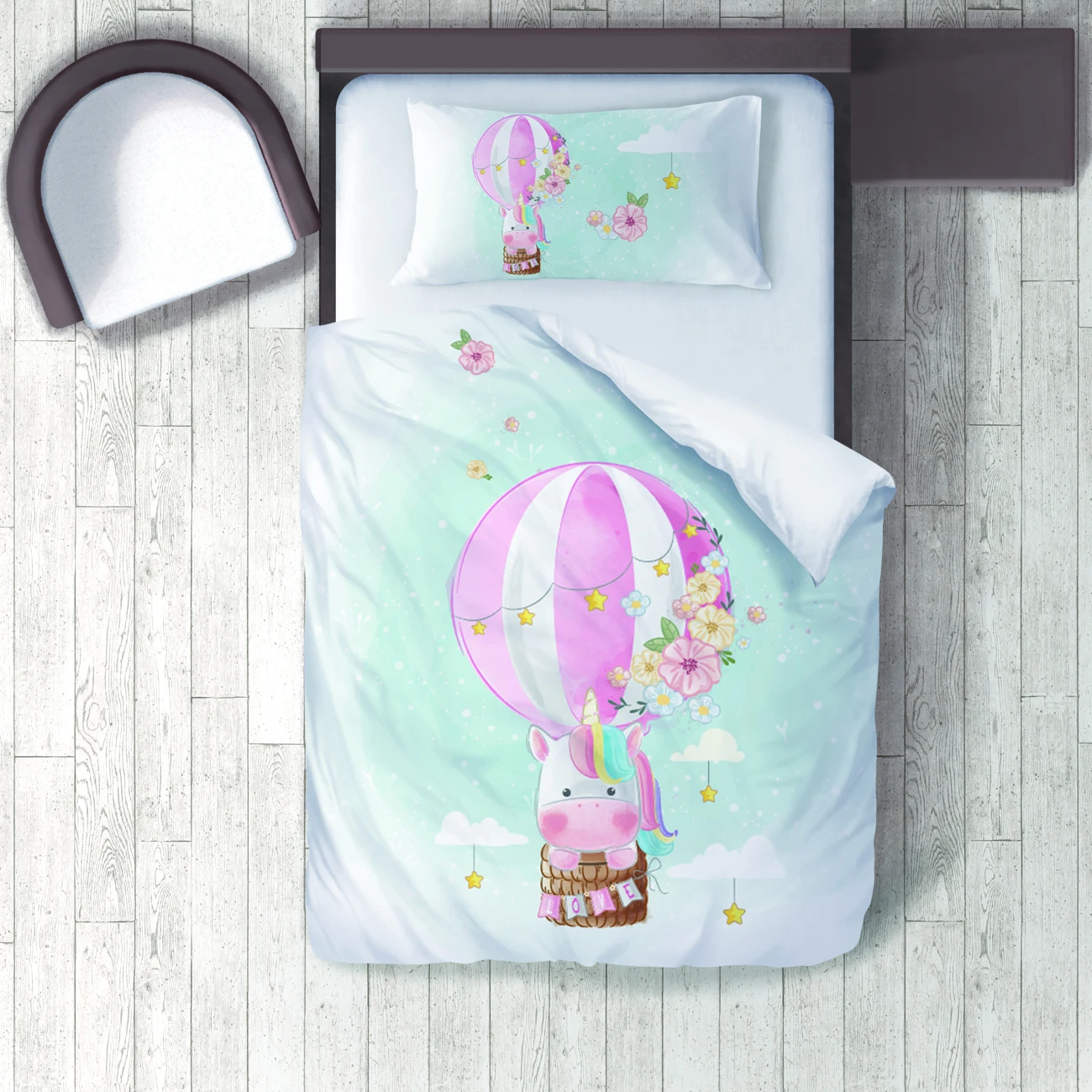 

Duvet Cover Set Bedding Set Pillow Case for Baby and Kids Room 3D Printed Water Green Balloon Unicorn Model 214