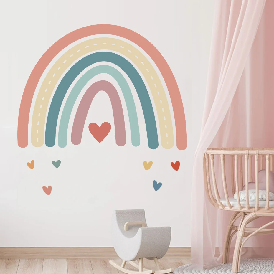 Cartoon Rainbow Heart Nursery Wall Sticker Vinyl DIY Removable Wall Decals Kids Girls Bedroom Playroom Interior Home Decor