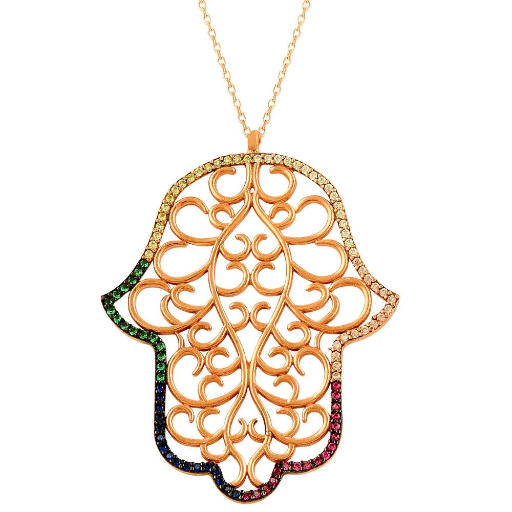 Fashion Hand of Fatima Necklace Fatimas Hand Hamsa Gradient Statement Rhinestone New Boho Women Fine Jewellery Silver Necklace