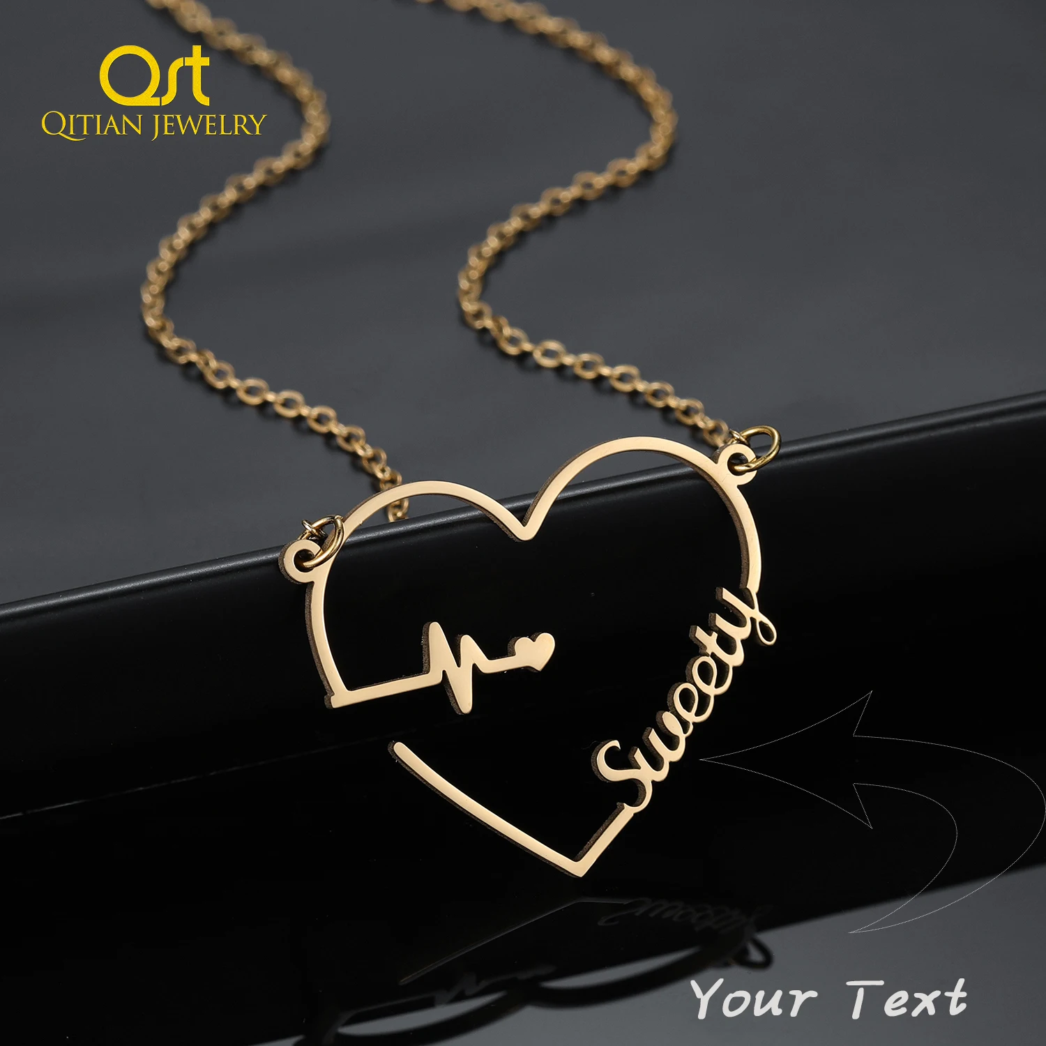 Heartbeat Custom Name Necklace Personalized 18KGold Plating Stainless Steel Heart Necklaces Jewelry For Women Gift Pendant Chain