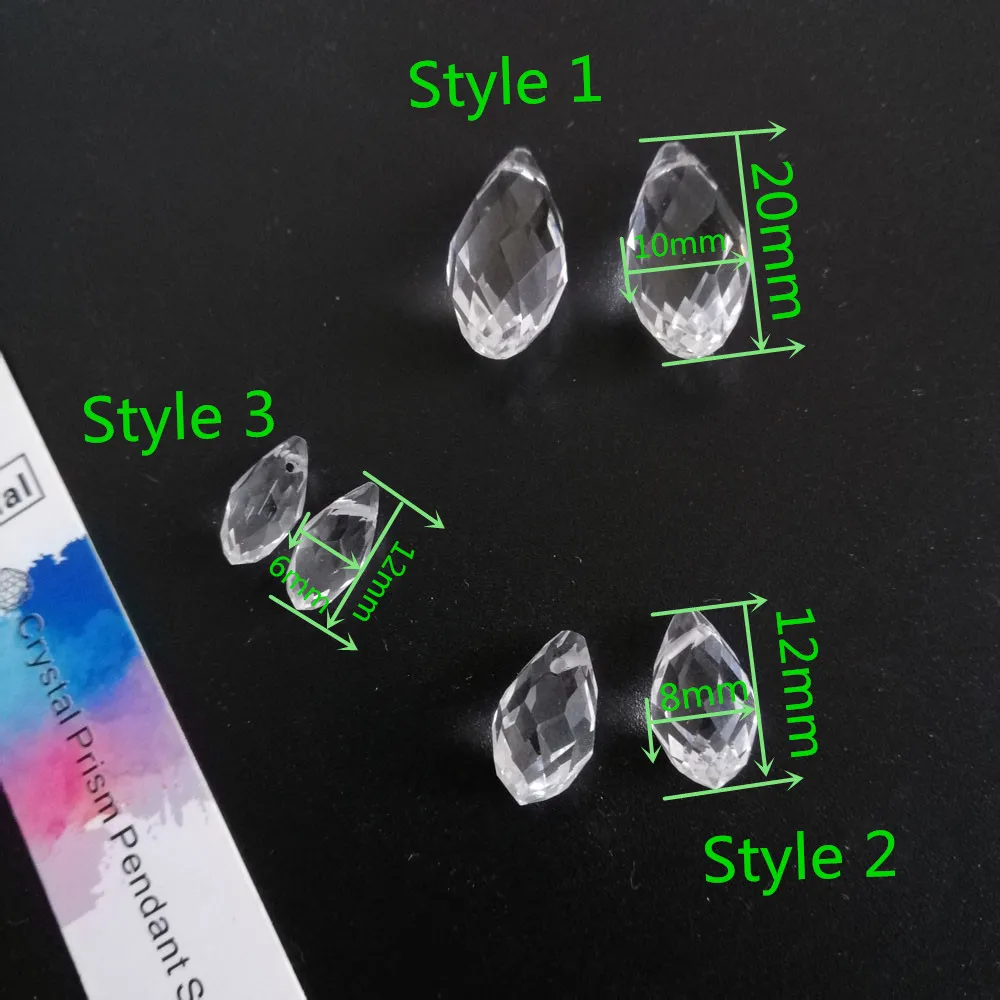 Camal 50pcs 6mm 8mm 10mm Clear Teardrop Water Drop Crystal Pendant Prism Faceted Loose Bead Hanging Craft Part Wedding Party DIY