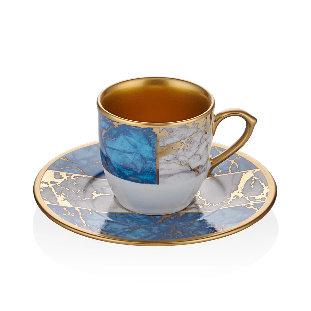 Blue Marble Patterned 6 Person 12 Piece Coffee Cup Set