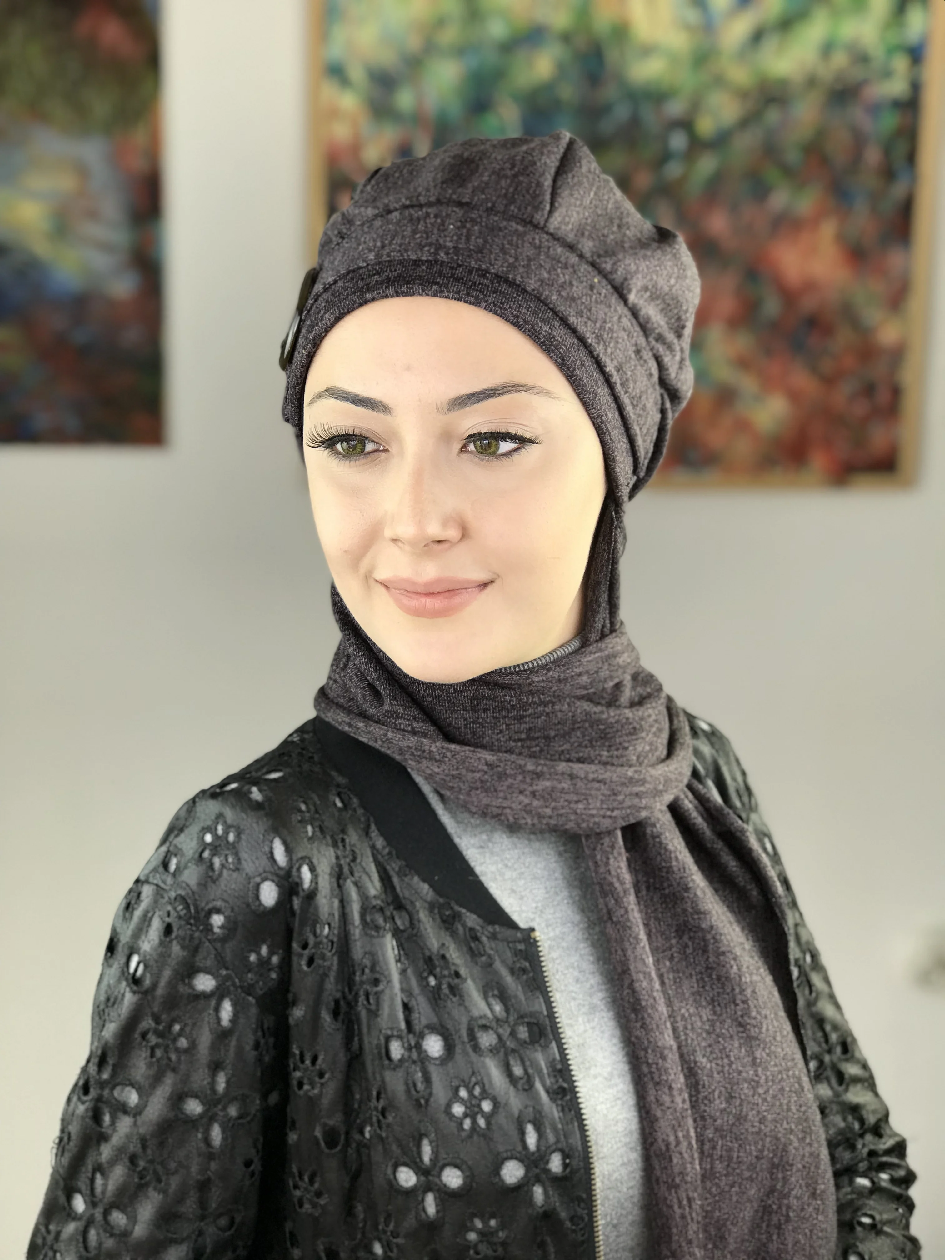 New Fashion Hijab Women Muslim Modern Cancer Chemo Head Wrap 2021 Tulle Chiffon Ash Medium Purple Buckled Scarf Beanie Shawl