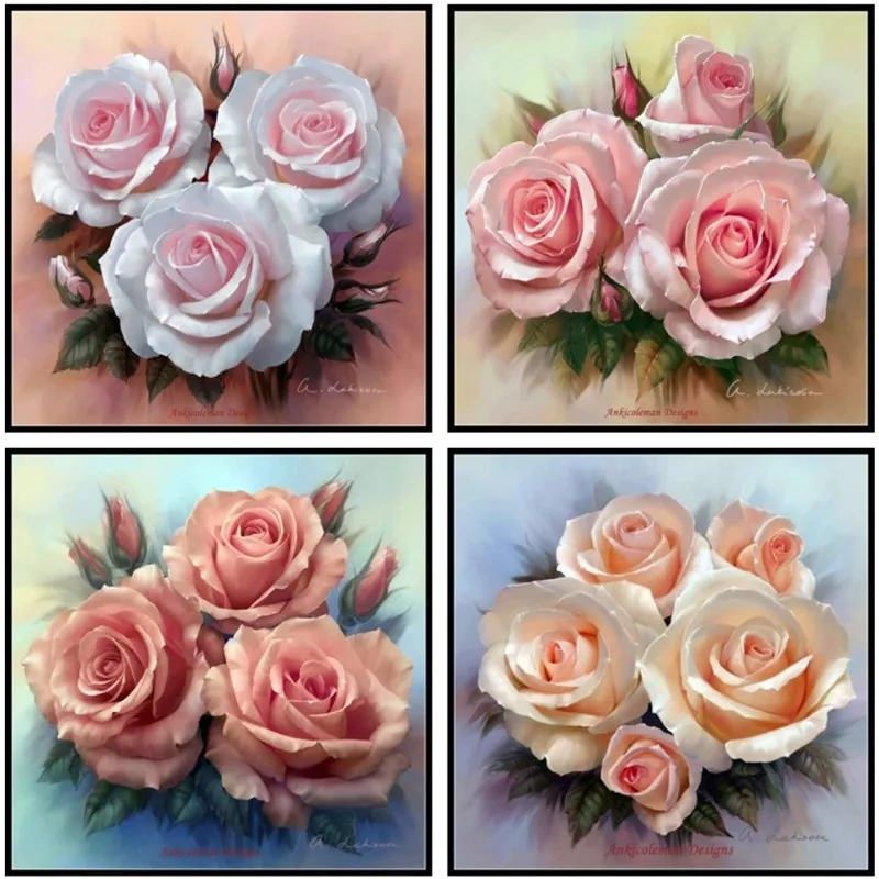 Pink Roses Collection - Counted Cross Stitch Kits - DIY Handmade Needlework for Embroidery 14 ct Cross Stitch Sets DMC Color