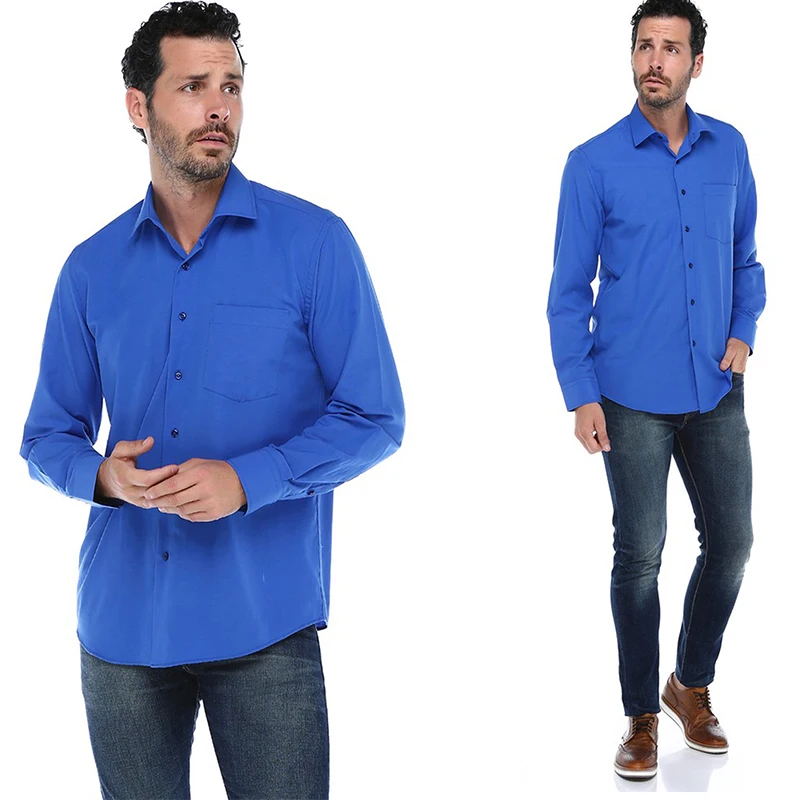 Varetta men's shirt slim fit Cotton solid colar shirts for men Smart Casual shirts Long Sleeve Shirt Dark Blue man shirts Turkey