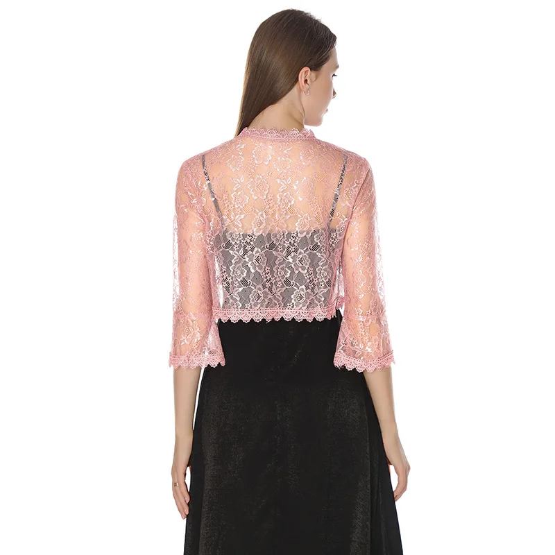 Elegant Pink Wedding Jacket Wraps Grey Navy Black Lace Shrug Bridal Bolero Jacket Coat Short Sleeve Women Formal Prom Bolero