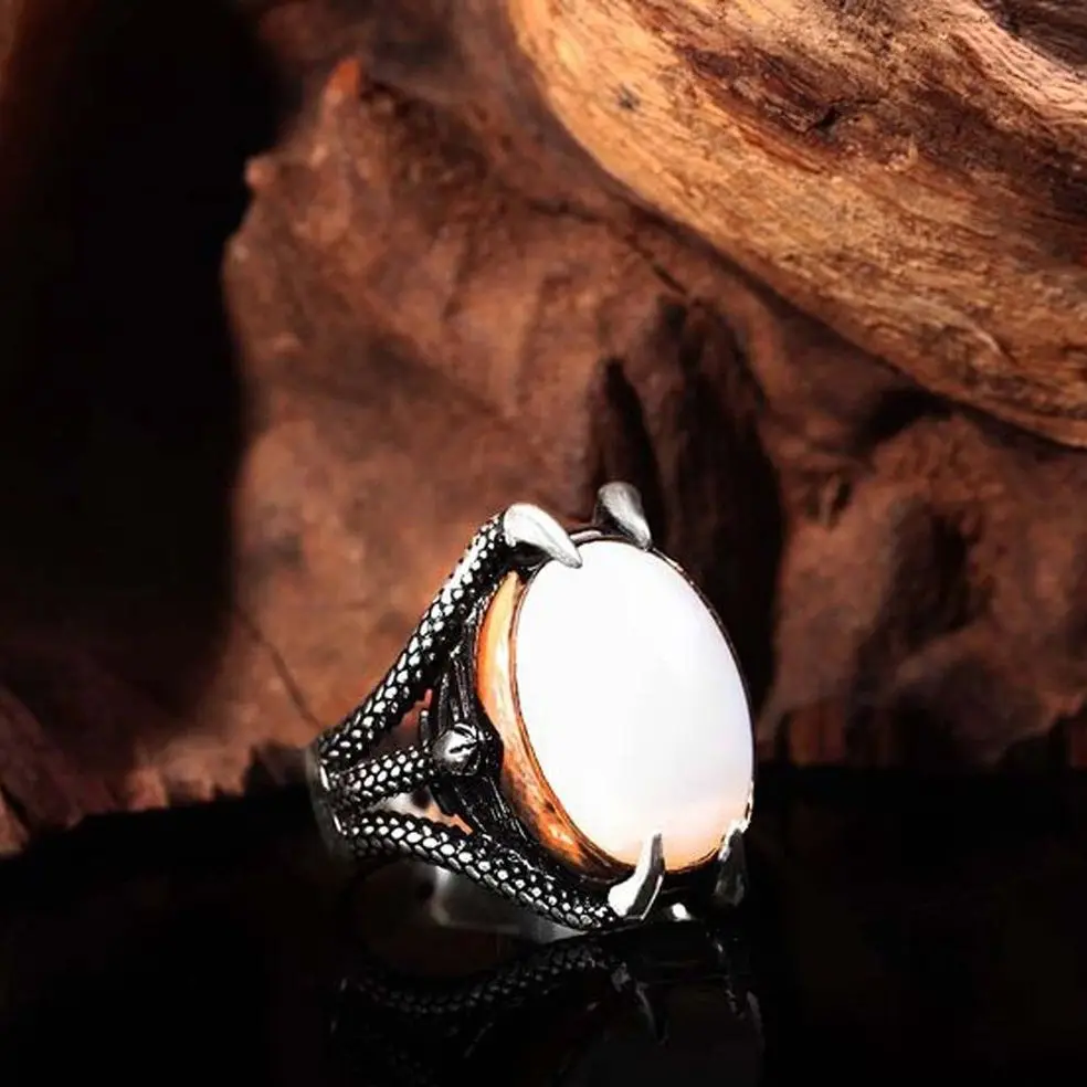 

Elegant Eagla Claw 925 Sterling Silver White Mother Of Pearls Men’s Ring Collocation Fashion Natural JeweleryGift Him