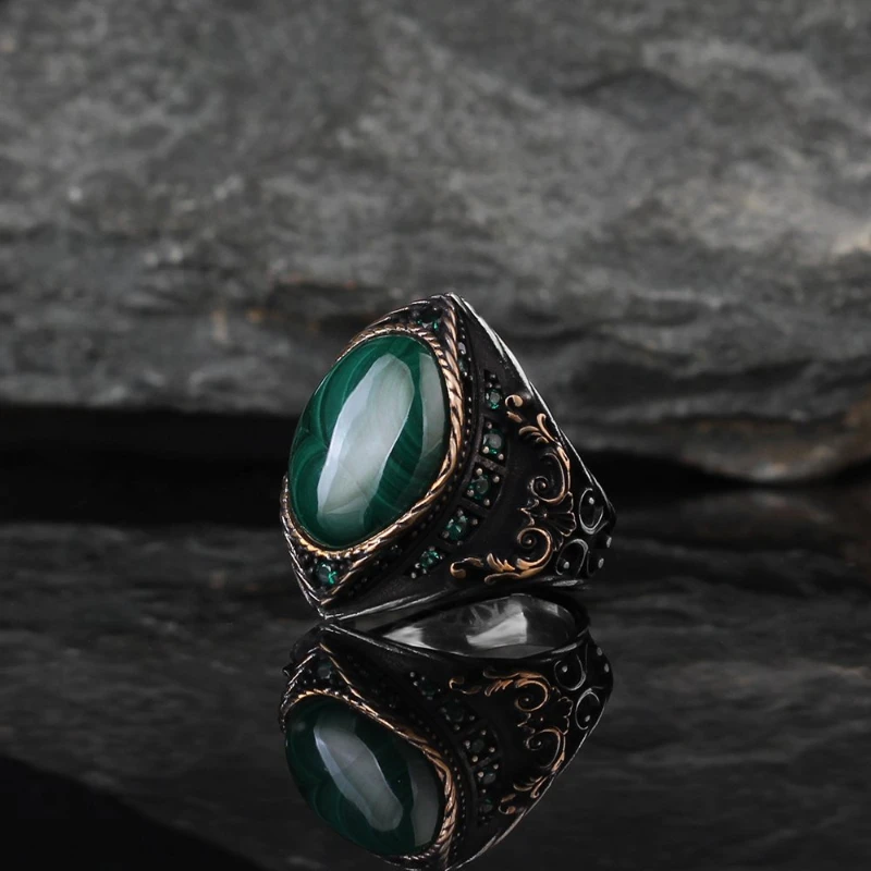 

Male Malachite Gemstone 925 Sterling Silver Ring Special Design 2022 Summer Winter Fashion Trend Accessories Products Souvenir Free Shipping