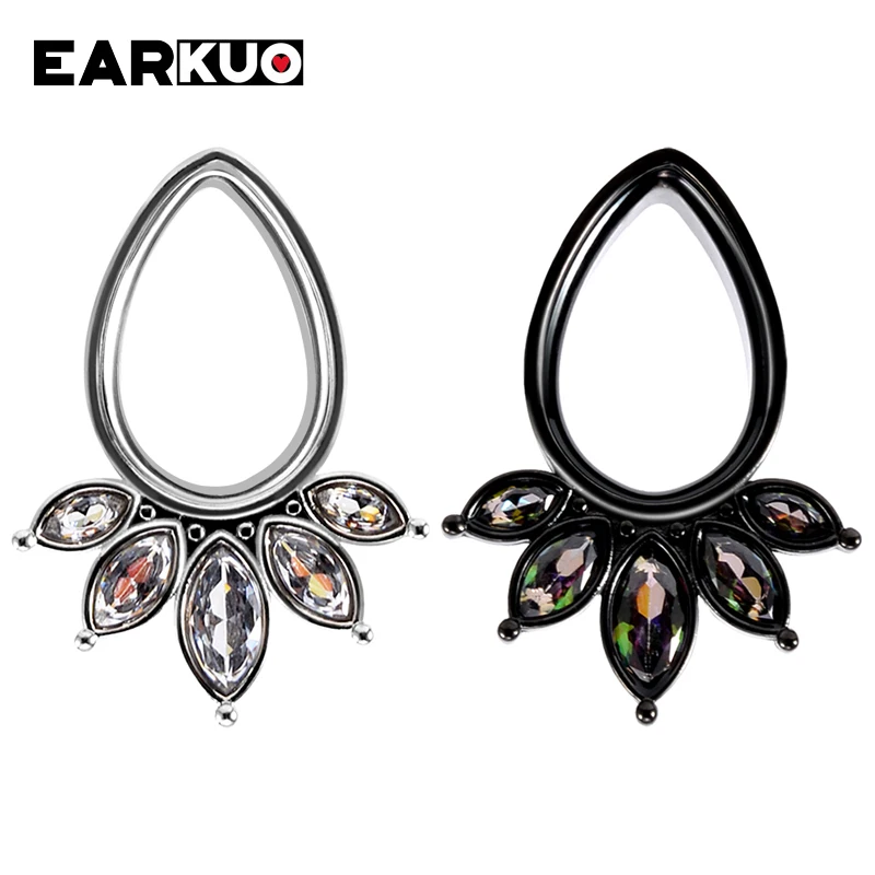 EARKUO New Trendy Water Drop Flower Vine Shell Stainless Steel Ear Piercing Plugs Expanders Body Jewelry Ear Gauges Tunnels 2PCS