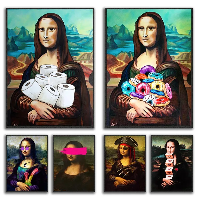 

Funny Toilet Wall Art Canvas Painting Print Mona Lisa Bathroom Paper Poster Home Decoration Nordic Mural Pictures Living Room