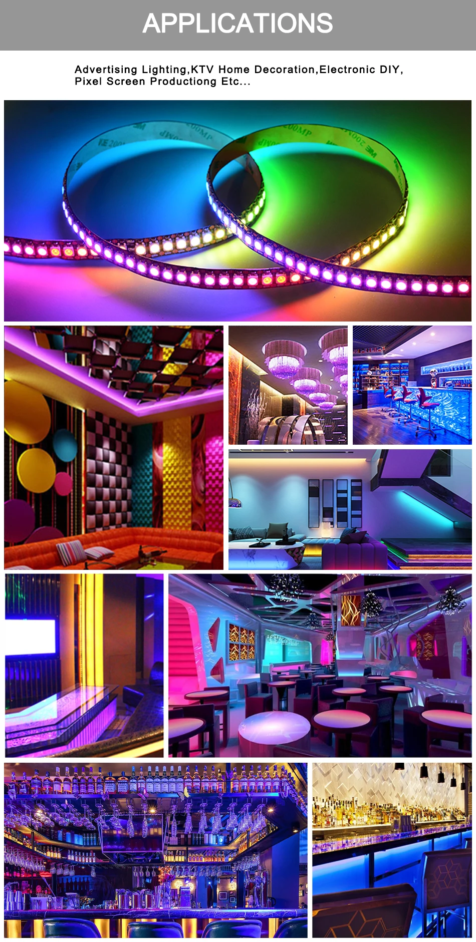5V WS2812B RGB Smart Led Streifen Lichter WS2812 Individuell adressierbar 30/60/144LEDs/m Pixel Magic Tape Licht IP30 IP65 IP67 – Detail 8