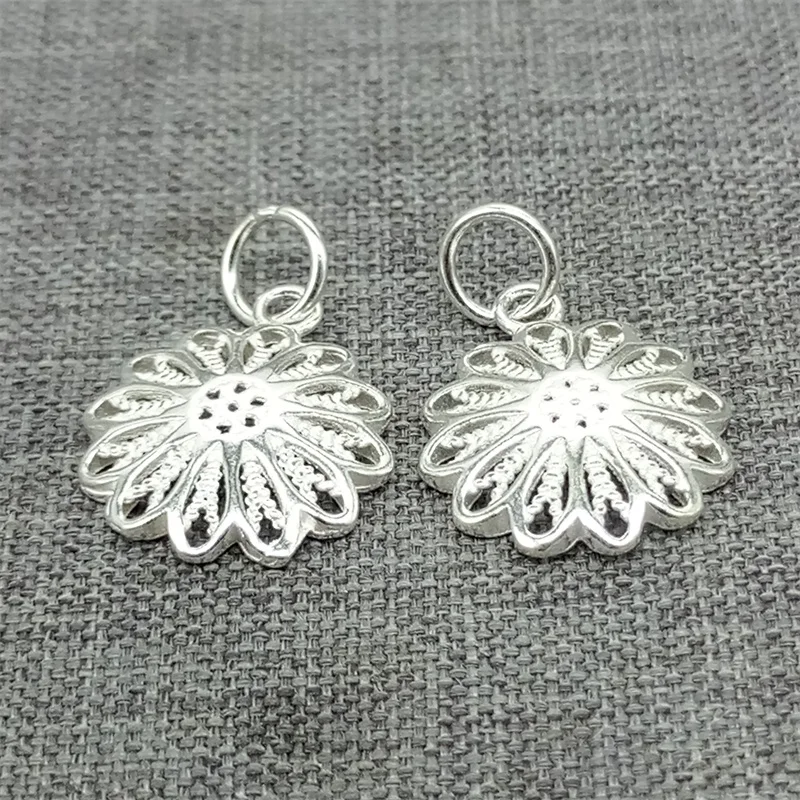 

4pcs of 925 Sterling Silver Filigree Flower Charms for Bracelet Necklace