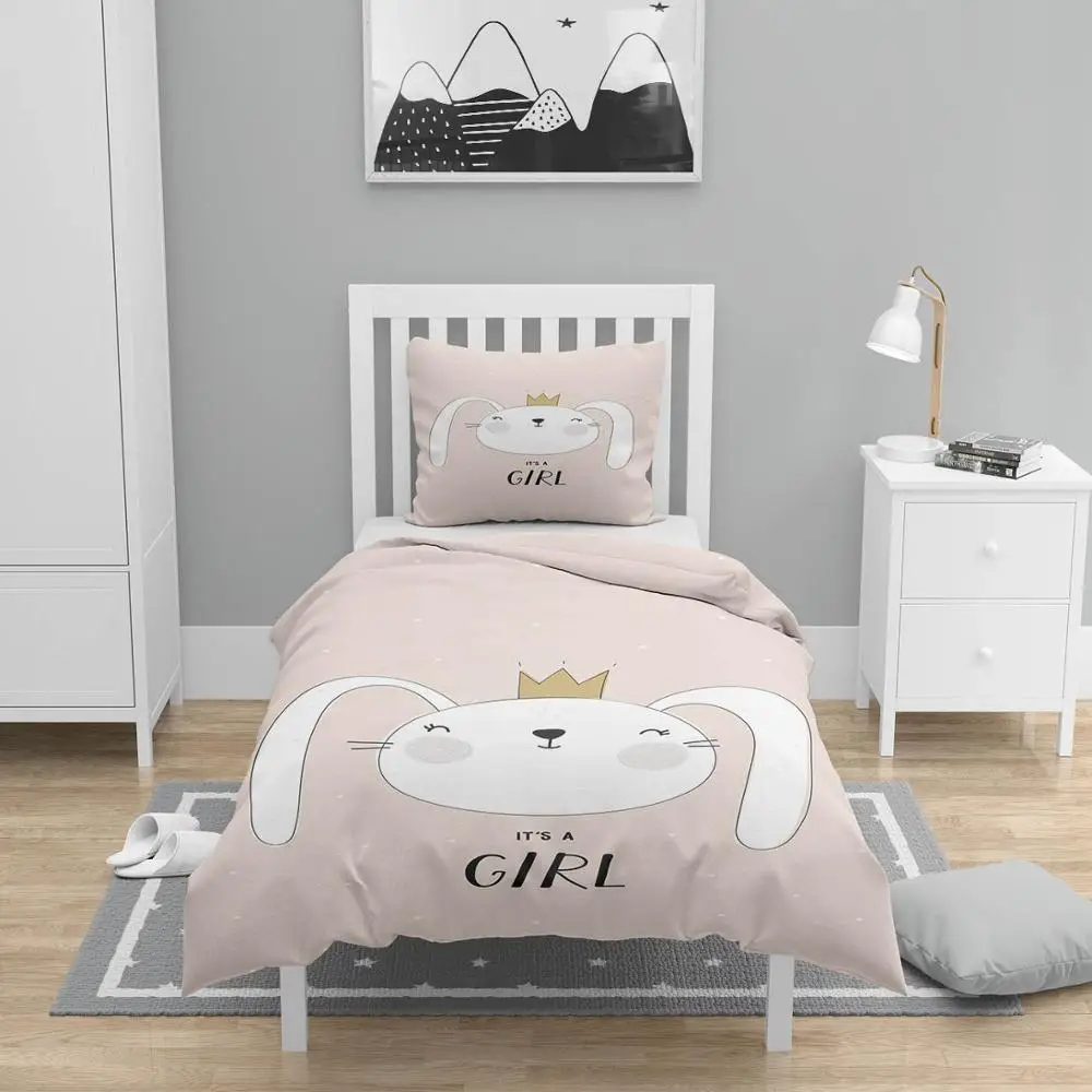 

Else 4 Pcs Pink White Princess Rabbit Nordec 3D Print Cotton Satin Chidren Kids Duvet Cover Bedding Set Pillow Case Bed Sheet