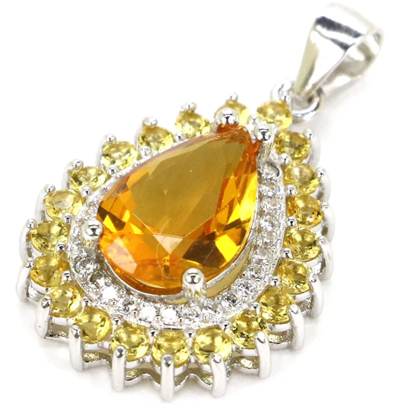 27x16mm Luxury Drop Shape 2.3g Paris Blue Topaz Golden Citrine CZ Women Real 925 Solid Sterling Silver Pendant