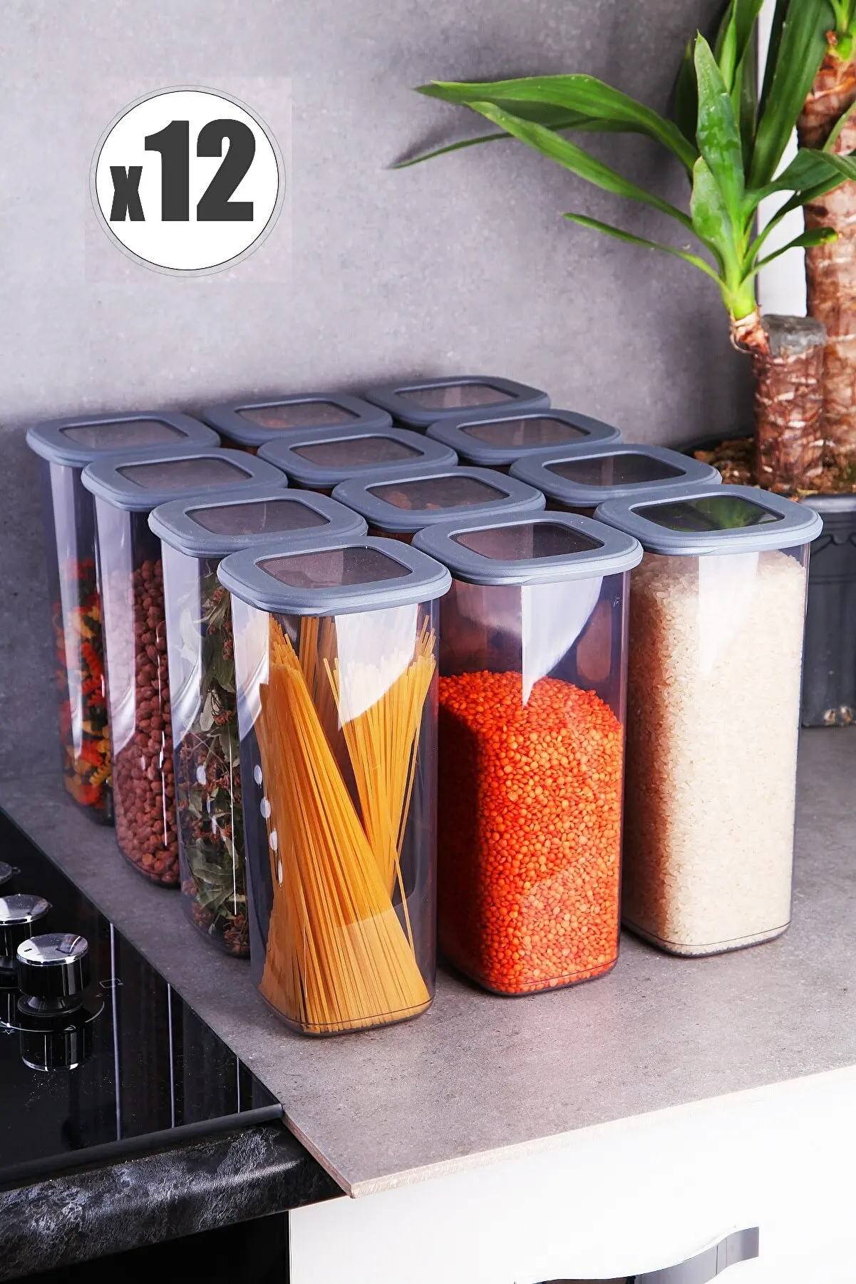 1200 And 1750ML 12 Pcs Food Storage Container Plastic Kitchen Refrigerator Noodle Box Grain Storage Tank Transparent Sealed Cans