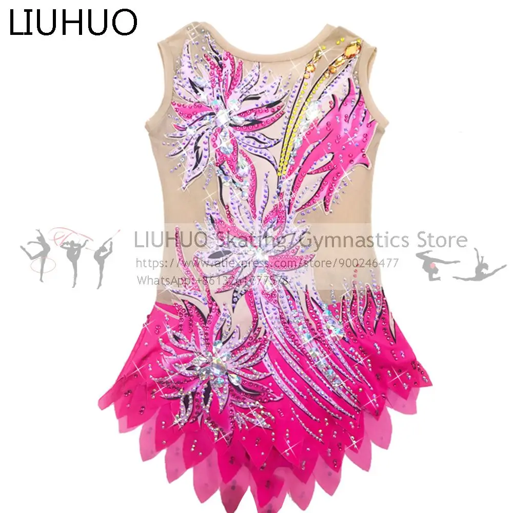 LIUHUO rhythmic gymnastics leotards girls pink performance wear ballroom Artistic gymnastics Ice Skating dress exotic dancewear