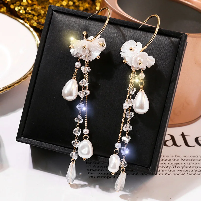 New Flower Bohemia Hanging Earrings Women Fashion Long Tassel Rhinestone Flowers Earring Female Wedding Party Jewelry Gift