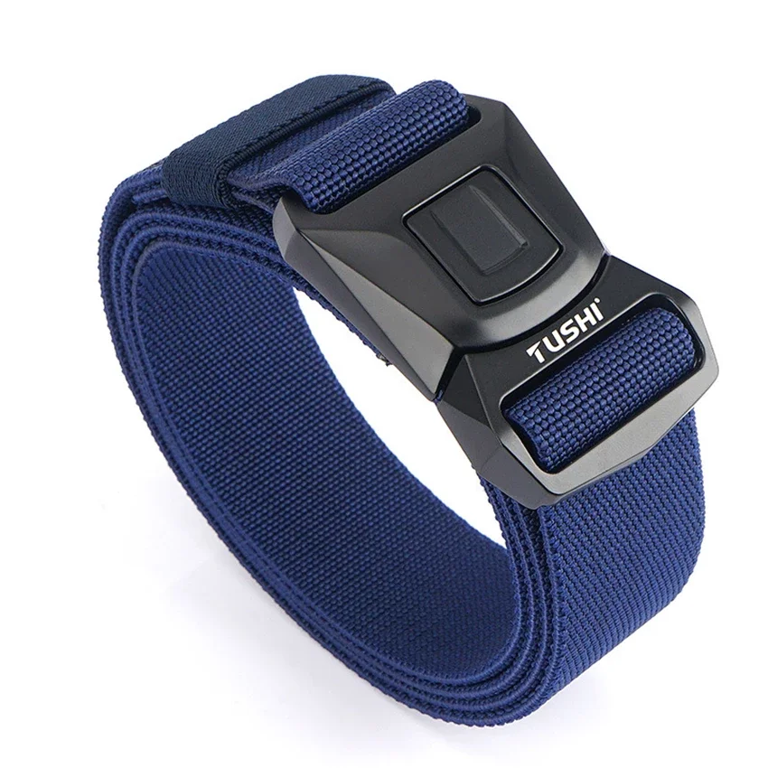 

Mens Belts High Quality Elastic Zinc Alloy Pluggable Buckle Tactical Belts Durable Comfortable Nylon Adjustable Male Jeans Belt