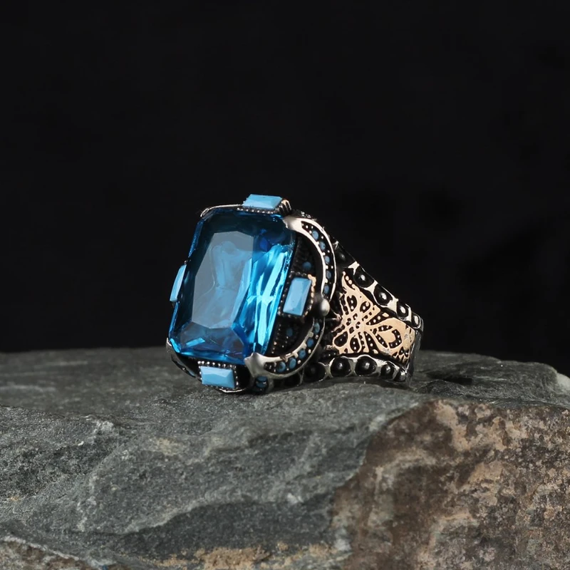 

Male Baget Gemstone Aqua Marine Cubic Zirconia 925 Sterling Silver Ring Special Design 2022 Accessory Products Summer Winter Fashion Trend Free kargo