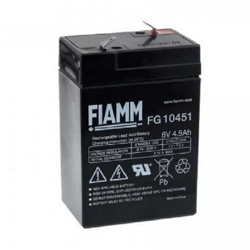 FIAMM FG10451 Battery 6V 4.5ah lead AGM rechargeable for toy car, Peg Perego, SAI, UPS, security system and alarms