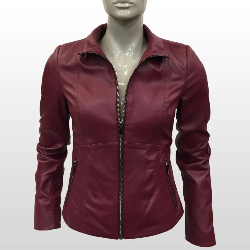 Women Genuine Leather Wine Jacket Real Sheepskin Coat Motorcycle Biker Slim Short Casual Coat New Fashion Outerwear