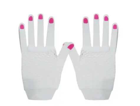 Short Highlighter Fishnet Gloves-White