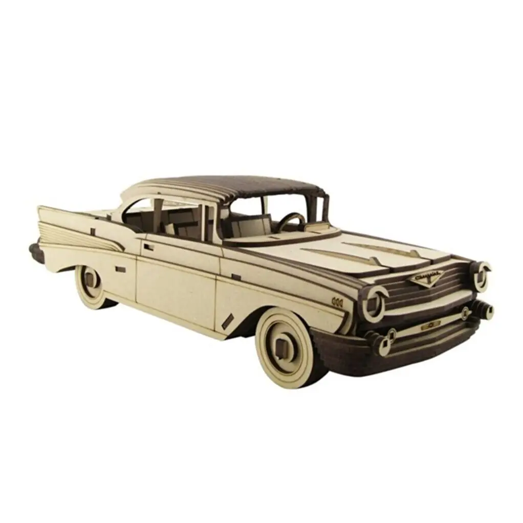 Wood Chevrolet Bel Air 1957 Scale Model 170 Piece DIY Painting Gift for Kids Collection 3 Dimensional Puzzle