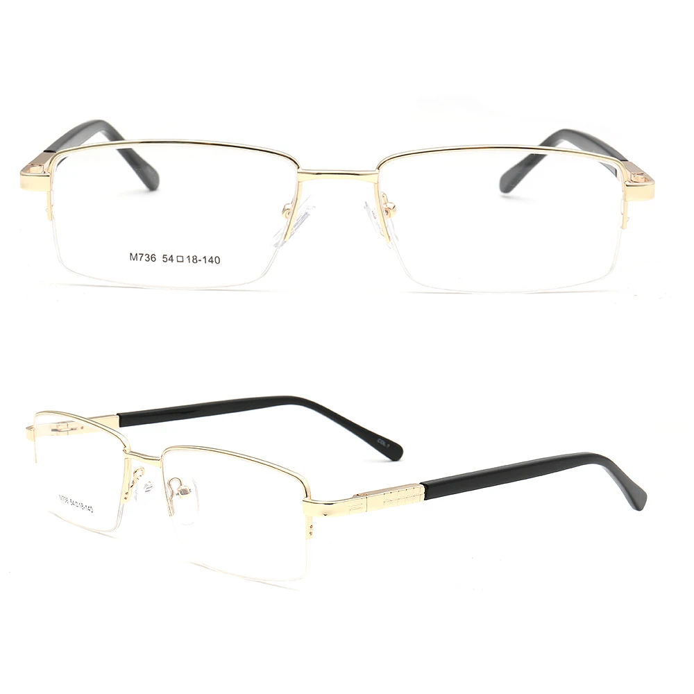 Business Men Eyeglass Frame Semi Rimless Square Optical Glasses Frames for Men Half Rim Gold Metal Eyewear Classic Rx Spectacles