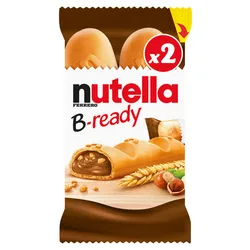KINDER NUTELLA B-READY. Biscotti croccanti ripieni di crema al cacao e nocciole NUTELLA. Scatola da 24 unità 55 gr