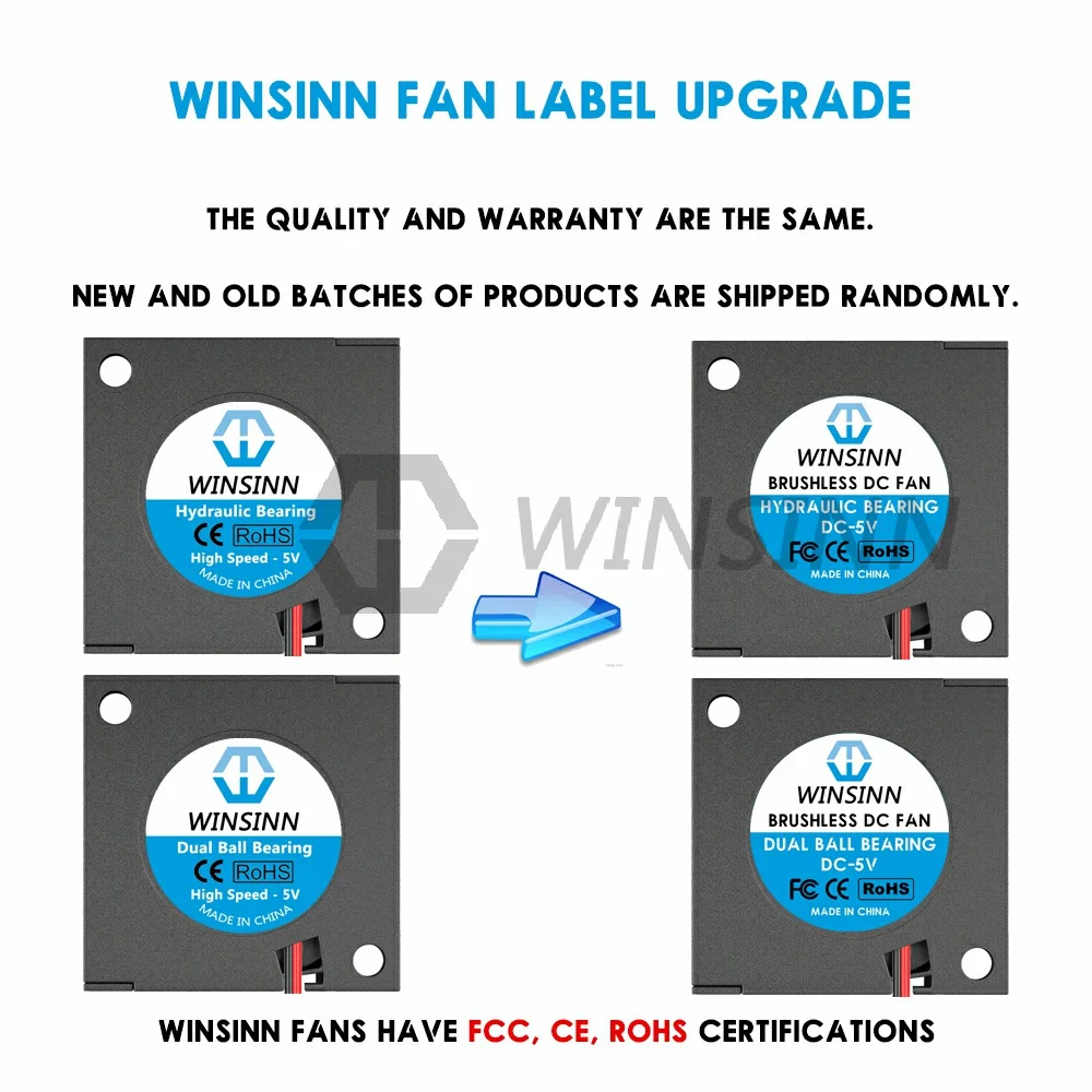 WINSINN 3010 30mm Blower Fan DC 5V 12V 24V Hydraulic / Dual Ball Bearing Brushless Cooling Turbine Turbo 30mmx10mm 2PIN [2-Pack]