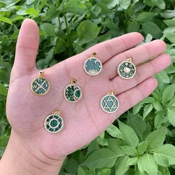 1PC Imitation Malachite Pendant Charms With Cubic Zirconia Brass Gold Plated 17x19mm Accessories For DIY Making Necklace