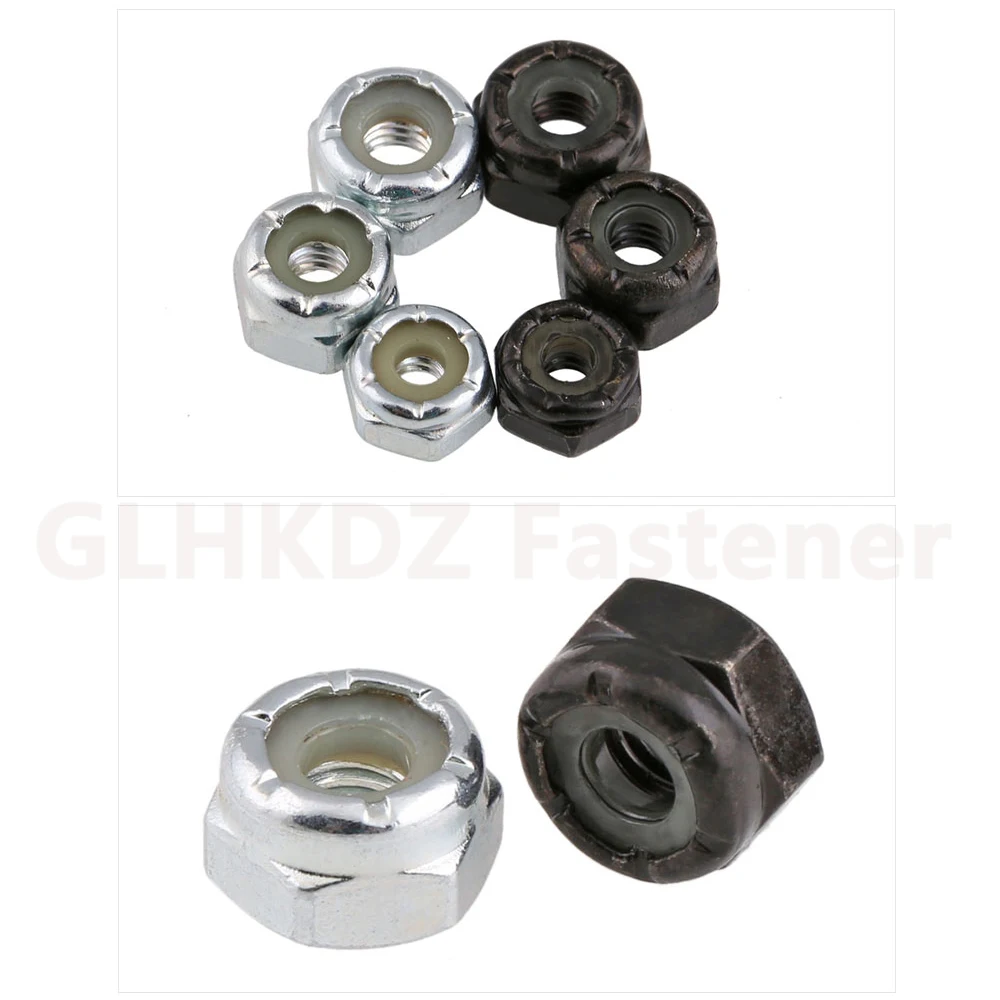 20pc UNC #4-40 #6-32 #8-32 #10-24 Hexagon Nylon Insert Lock Nut Self-locking Hex Nyloc Nut Black/Bright Zinc Plated Carbon Steel
