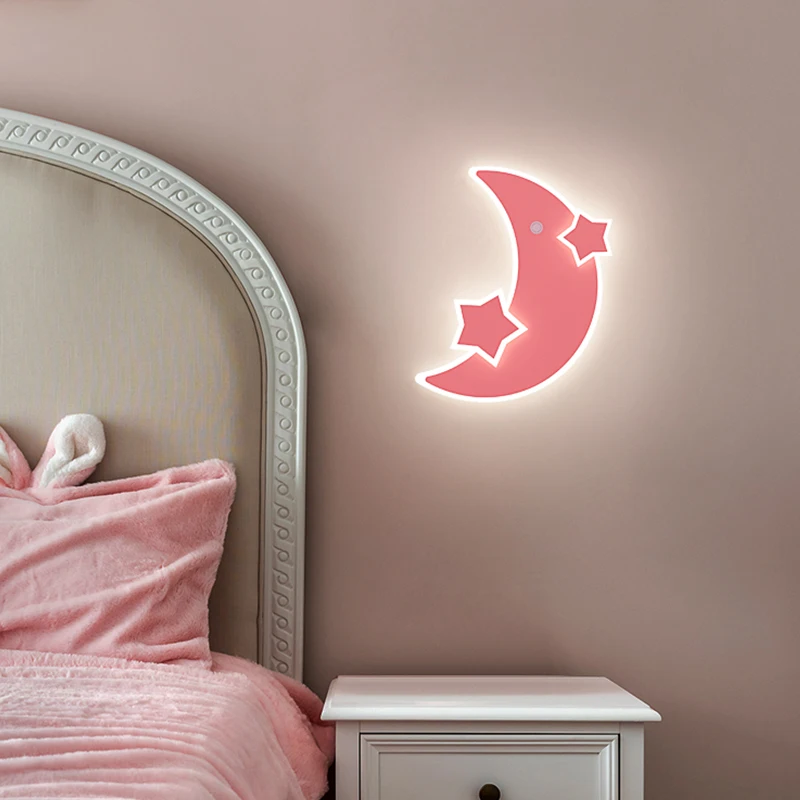 Creative Led Wall Lamps Pink Blue Moon Cloud Star Lights For Living Dining Room Boy Girl's Bedroom Bedside Indoor Night Fixtures