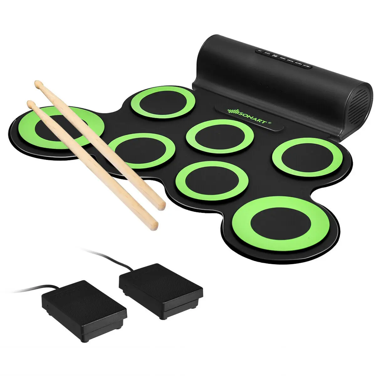 Electronic Roll Up Drum Set 7 Pads MIDI Drum Kit w/ 2 Speaker & Headphone Green  MU70010GN