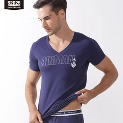 52025 Men V-neck Undershirt Soft Cotton Modal Stylish Short Sleeve T-Shirt Light Comfortable T-shirt Sleepwear Men Top Homewear