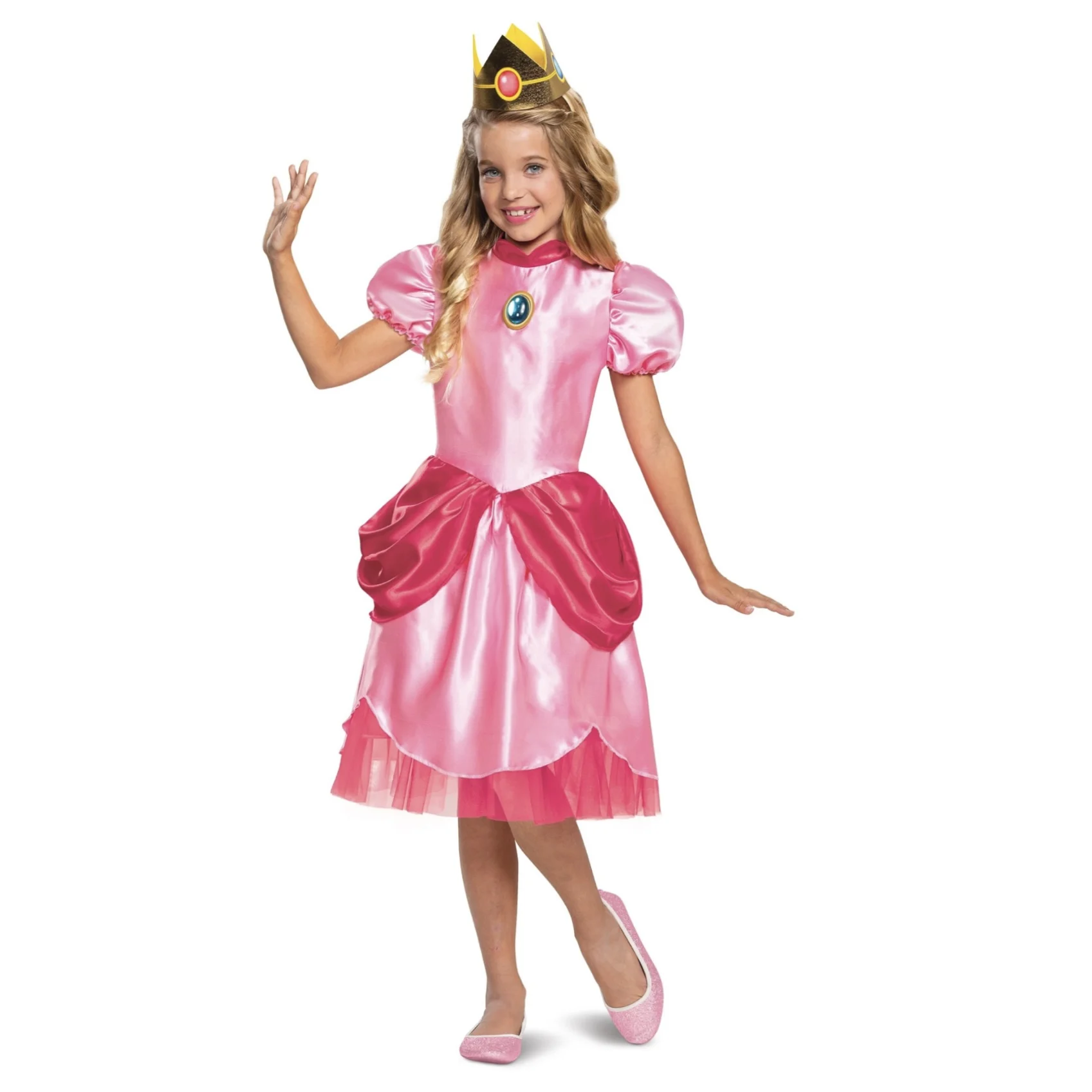 High Quality Children Pink Ruffles Knee Length  Dress Games Cosplay Kids Girls Princess Peach Costumes